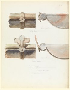 Tegning, to kobberrenne, fra et slott fra 1500-tallet, Blois, Frankrike, juni 1888